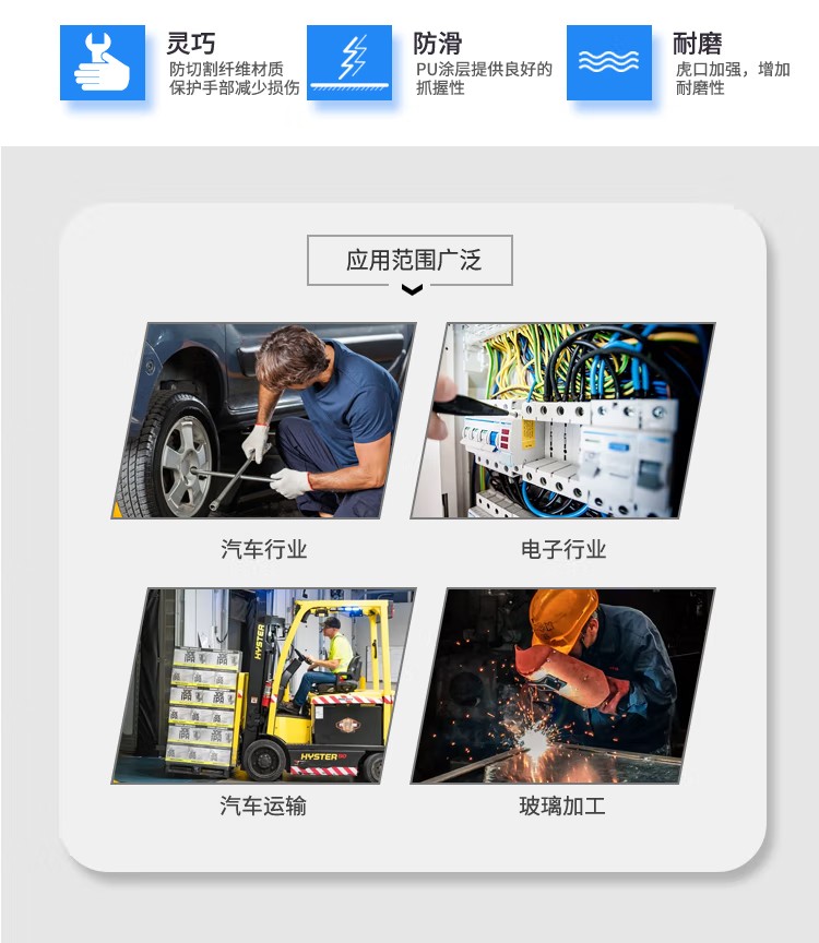 恒輝QPE352虎口加強(qiáng)PU涂層5級(jí)防割手套圖片2